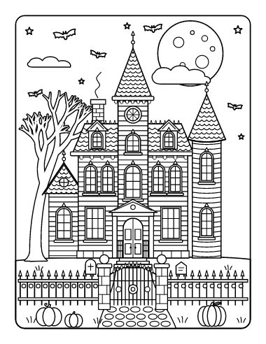 Victorian Haunted Mansion coloring page