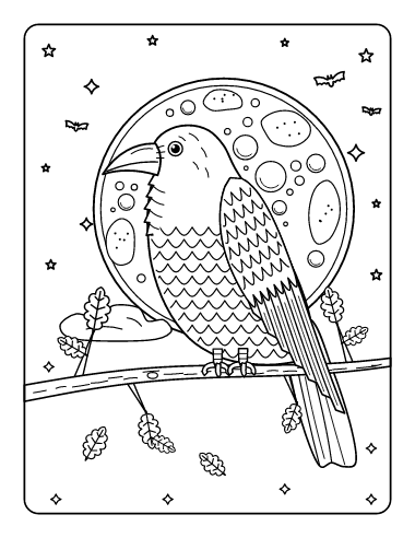 Raven on a Moonlit Branch coloring page