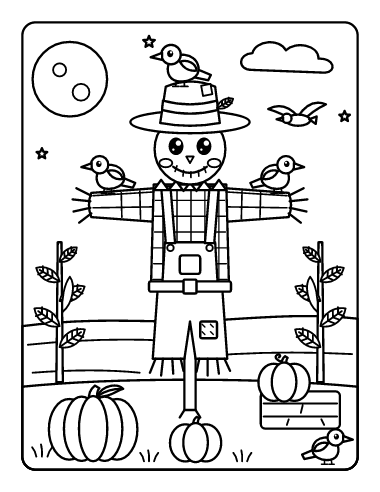 Scarecrow & Crows coloring page