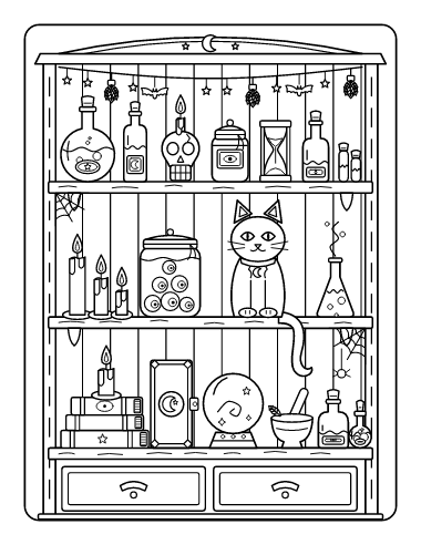 Witch's Apothecary Shelf coloring page